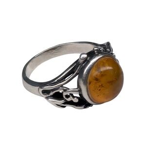 Vintage Baltic Amber Sterling Ring Honey Yellow Size 7.5